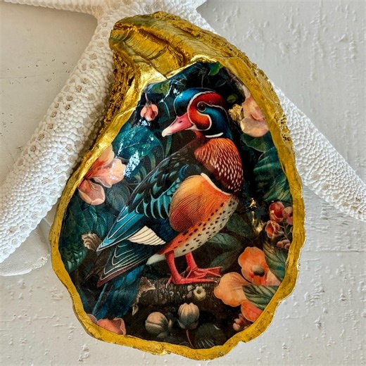 Mandarin Duck Oyster Shell Art: Decoupage Bird Decor, Romantic Gift - Etsy