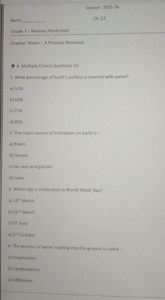 Grade 7 - Revision WorksheetChapter: Water - A Precious Resour... | Filo