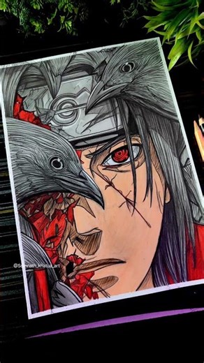Itachi Uchiha Drawing With Crow 🔥✍️ Naruto Anime Shading #shorts #itachi #naruto #drawing #anime