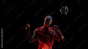 A fantastic cosmic being with an unstable transparent body, creates geometry in space. Cosmic deity, a person of the future or a character from another reality , Computer visualization, 3d rendering Stock Video