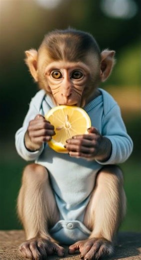 Cute Baby Monkey Eating Lemon 🍋 | Funny Watch This Sour Reaction #monkey #funny #babyanimals
