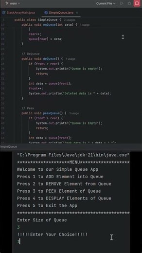 SimpleQueue.java || Simple Queue With Console Output 💻