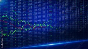 4k animation Stock market tickers with graphs and charts. Digital prices changing. finance, business development. Financial indexes change cryptocurrency bitcoin BTC crypto trading. investor analysis