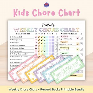 Editable Kids Chore Chart, Printable Reward Bucks, Children Weekly Chore List, Family Cleaning Daily Planning, Child Reward Charts Templates - Etsy