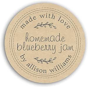 Personalized Customized Labels Tags,Customizable Stickers Rustic Homemade Blueberry Jam Canning Kraft Paper Classic Round Sticker for Business Custom Made Stickers, 100 Stickers3X3