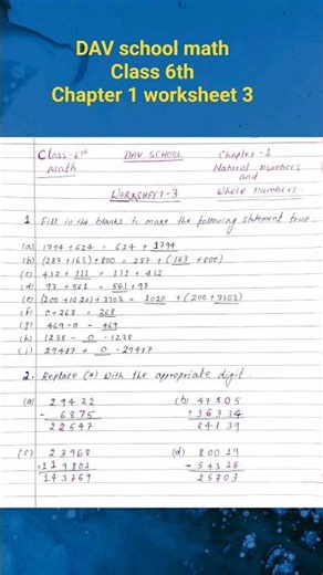 DAV school math Class 6th Chapter 1 worksheet 3