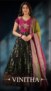 New Arrival for Your Pongal Elegance ✨ Celebrate Pongal in timeless style with our Ikkat Pochampally long dress. The wrap-pattern sleeve yoke with handwork adds a refined touch, while the ikat woven flare skirt brings festive colour and movement. Paired with a green–magenta dual-tone dupatta, this look feels rooted, elegant, and perfect for Pongal pooja, family gatherings, or temple visits. A classic South Indian festive pick—effortless yet striking. (Ikkat Pochampally dress, black long dress, f