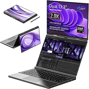 GPD Duo Dual-Screen Laptop: 13.3" OLED Displays, AMD Ryzen AI 9 HX 370, 32GB RAM, 1TB SSD, Stylus Support, 10-Point Touch, 4096 Pressure Levels, Dual 360° Hinge, AI PC