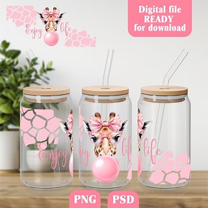 Giraffe Cup Decal: 16oz Glass Wrap, DTF Printer Design (PNG & PSD Files) - Etsy