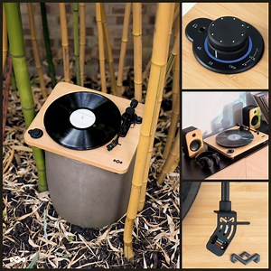 Meet the House of Marley Stir It Up Lux Bluetooth Turntable. With a replaceable Audio-Technica 95E elliptical stylus and aluminum headshell, this turntable elevates your experience by way of improved sound quality and tracking ability. | House of Marley