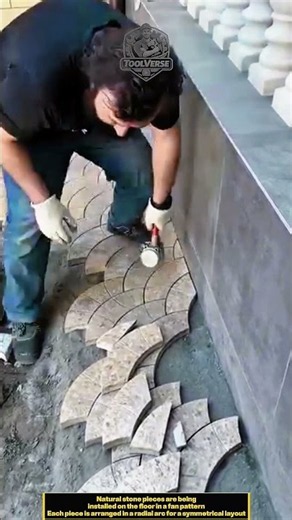 Natural Stone Floor Installation in a Fan Pattern! Precise Arc Arrangement #shorts