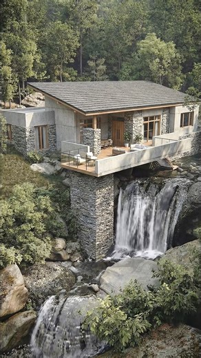 House Build By The Stream 🌿 Waterfall ASMR | Satisfying Build By The Craft Builder #asmr #shorts