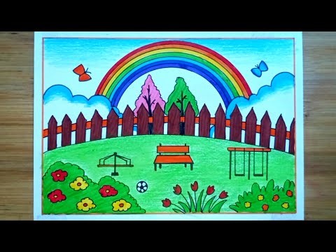 How To Draw Garden Scenery Drawing Step-by-step/Flower Garden Drawing Easy For Beginners