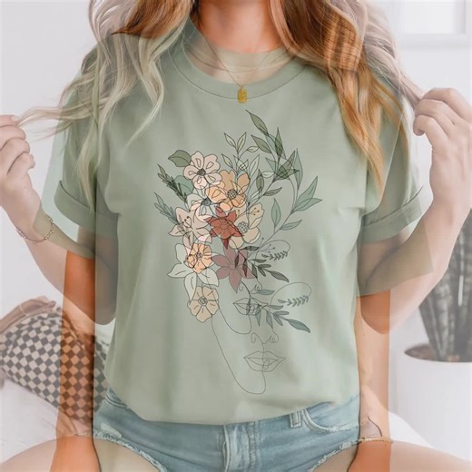 Minimalist Face Flower T-shirt: Abstract Botanical Line Art Tee - Etsy