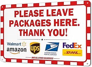 Delivery Signs for Packages Please Leave Packages Here Thank You Package Delivery Sign for Outside, Alumlnum, Waterproof, Rust Resistant (8''x12'')