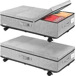 Supowin Under Bed Storage with Wheels, Rolling Underbed Storage Containers with Lids, Under Bed Shoe Storage Bins Organizer with Reinforced Metal Bottom Support and Three Handles