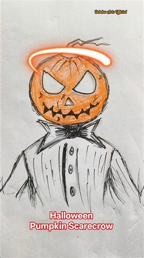 Halloween Pumpkin Scarecrow Drawing 🎃 Easy Art Tutorial #shorts