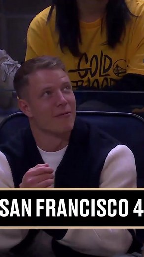 Christian McCaffrey & George Kittle repping Kevon Looney tonight 🔥 #NBACelebRow | NBA