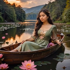 6.5K views · 558 reactions | Beautiful woman with long, flowing dark hair, sits gracefully in a small wooden boat | Pam's Gifs and Videos | Facebook