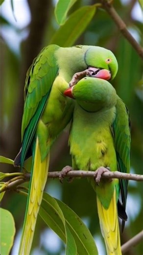 Cute Green Parrots Playing Together 🦜💚 | Adorable Parrot Love Short Video
