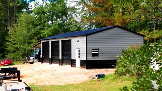 🚛 If you need a #CustomGarage for your business, check out this 24x50x11 3-Bay #MetalGarage by 🦅 Eagle Carports, Inc, complete with 3 black 10x10 garage doors and a 12x24 front Lean-To! ✏ Customize or order it yourself on our 3D Builder ➡ https://bit.ly/3WczUwt 🚘 Whether it's for storing your towing needs or to work on your personal car collection, 🦅 Eagle Carports, Inc has everything you need to create a custom #MetalBuilding that not only is practical but looks striking as well! We have al