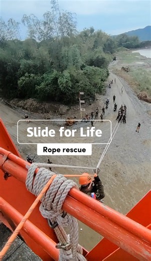 1M views · 5.3K reactions | SLIDE FOR LIFE — Rope Rescue Technique When every second counts, the Slide for Life system gives rescuers a fast and controlled way to evacuate victims from elevated or inaccessible areas — using simple, effective rope rigging. #Slideforlife #flyingfox #roperescue #roperescuetraining #firefighter #firefightertraining #firenuzzle | firenuzzle | Facebook
