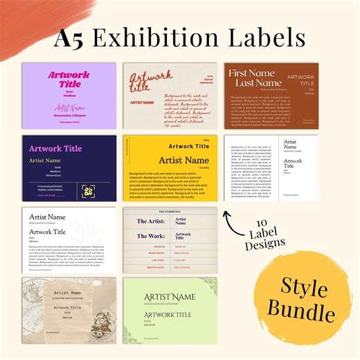 Printable A5 Landscape Art Exhibition Label Style Bundle Digital Template for Customizable Gallery Cards - Etsy Australia