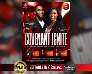 Covenant Ignite Valentine Church Flyer | Revival Template | Couples & Singles Worship Event | Christian Service Canva - Etsy