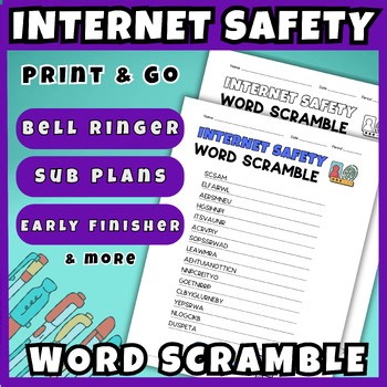 No Prep Internet Safety Crossword Activity Printable Sub Plans Middle School