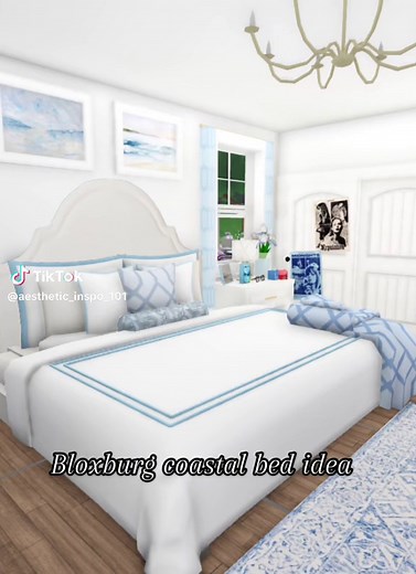 Blue Coastal Bloxburg Bed Idea