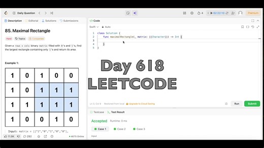 Day 618: LeetCode Problem 85. - Swift #daily #challenge #swiftui #coding #leetcode