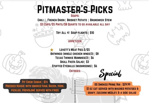 Underdog BBQ on Instagram: "👻 Our Pitmaster’s Picks are giving serious spooky season energy today! From Batwings to Stuffed Eyeballs, we’re serving up tricks and treats all weekend long. 🕸️ 🔥 Try a Soup Flight for just $10 or sink your fangs into our OG Smoked Prime Rib Special! Come hungry, leave howling 🐾 📍 2714 West 8th Street in Erie, PA 🌐 Pick up or LOCAL delivery https://underdogbbq.square.site/ 🚗Doordash Delivery: https://www.doordash.com/store/underdog-bbq-erie-2457556/ #underdogb