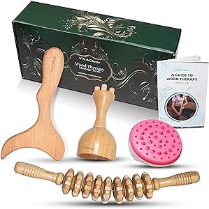 ViVACious 4in1 Wood Therapy Massage Tools - Professional Maderoterapia Kit, Lymphatic Drainage Wood Massage Tools & Silicone Massager for Body Shaping, Muscle Pain Relief, Colombiana, Body Contouring