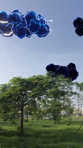 Cartoon clouds appear on the street