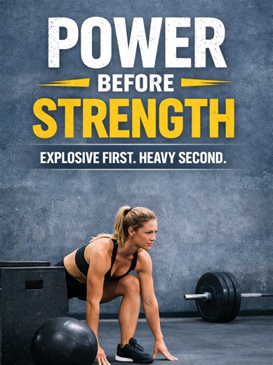 Power work belongs before strength. Explosive intent primes the nervous system, sharpens coordination, and makes heavy work feel cleaner—not grindy. Train fast while fresh. Then earn the load. #PowerBeforeStrength #ExplosiveTraining #StrengthPrep #TrainSmart #MovementQuality