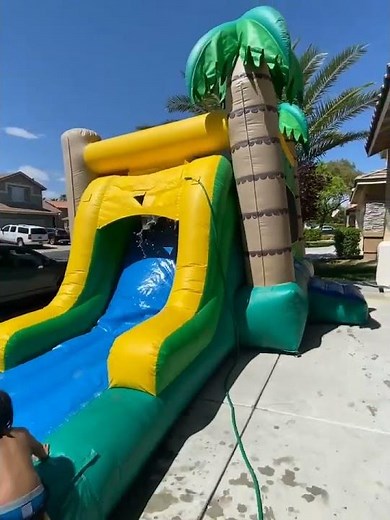 Palm Tree Inflatable Bounce House With Water Slide