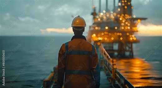 An engineer manages oil rig operations ensuring efficient fuel extraction and transportation. Concept Oil rig operations, Fuel extraction, Transportation logistics, Engineering management