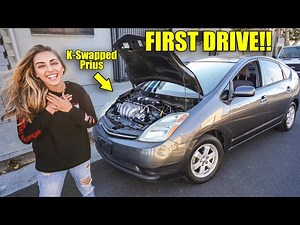 FIRST DRIVE on Honda K-Series Swapped PRIUS! THIS THING FREAKIN RIPS!!! *Open Headers*