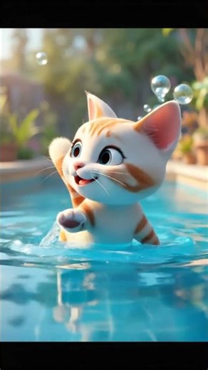 baby cat swimming in the poll #cat #o #animalintelligence #o#cute #aiandcats #aicat #funny #kitten