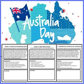 Australia National Day-20 Short Comprehension Passages with Q & A Keys Grade 3-8