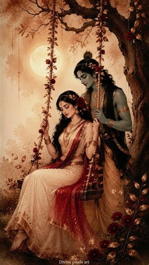 Moonlit Radha Krishna Divine Wallpaper 🌙 Peaceful AI Art | 4K Spiritual Wallpaper #shorts #trending