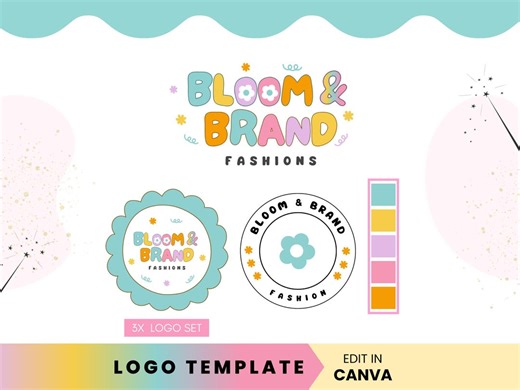Bloom & Brand Colorful Logo Design Canva Template | Branding for Small Business | Fashion Design | Diy Rainbow Playful Easy to Edit 01babf - Etsy