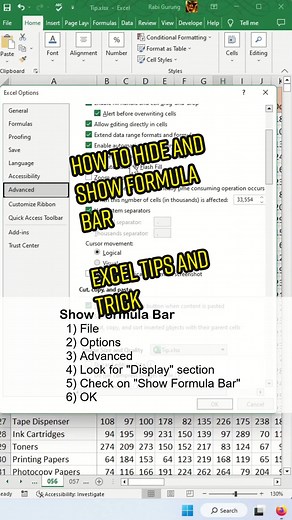 How to Hide and Show Formula Bar - Excel Tips And Tricks #microsoft #exceltips #excel #exceltricks #tipsandtricks #tips #learnfromme #fyp