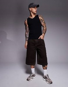 ASOS DESIGN - Short long à coutures apparentes et pinces - Marron | ASOS