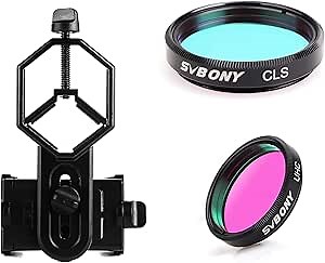 SVBONY Telescope Filter, 1.25 inches CLS Filter, Bundle with UHC Filter, and Universal Cell Phone Adapter Mount