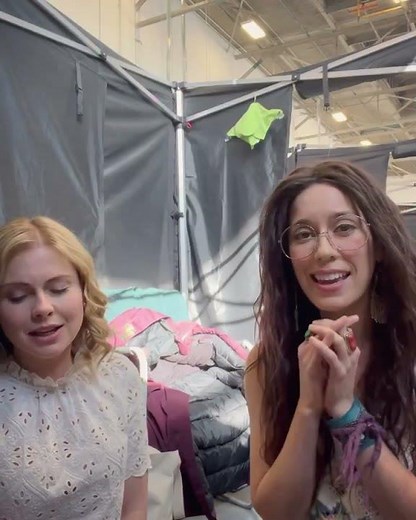 Rose McIver and Sheila Carrasco singing behind the scenes of 'Ghosts' CBS (Season 2, 2022)