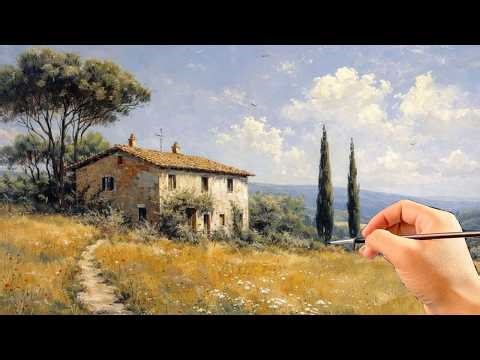 🎨 Painting a Peaceful Countryside House | Relaxing Acrylic Landscape Tutorial | #055