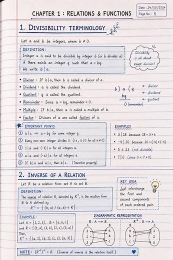 Class 12 Maths Chapter 1 Notes 📘