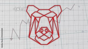 Bear head outline animation over declining stock market graph with -26