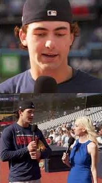 Davis Schneider helps interview former teammate Joey Loperfido in his return to Toronto #bluejays
